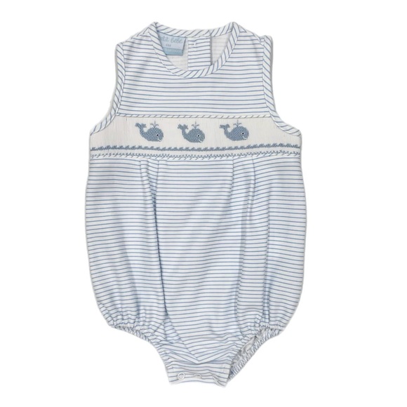 NWT WHALES LIGHT BLUE STRIPE PIMA BUBBLE | PETIT BEBE - Picture 1 of 1